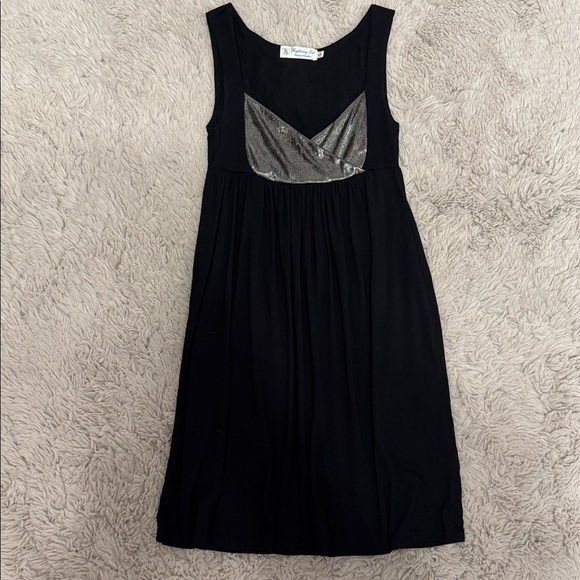 Fighting Eel 90’s Y2K Black & Metallic Babydoll Dress - Picture 1 of 7